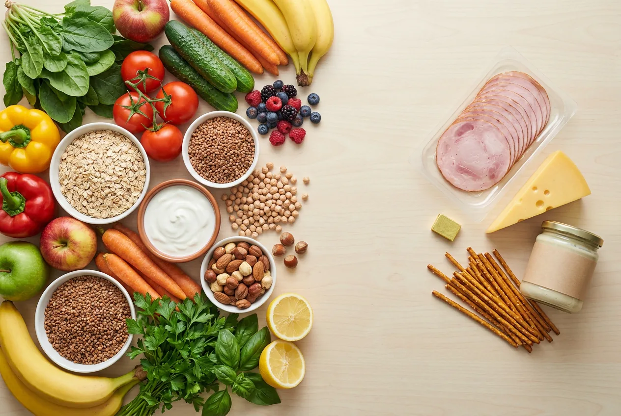 Porównanie produktów zgodnych z dietą DASH i najczęstszych źródeł ukrytej soli