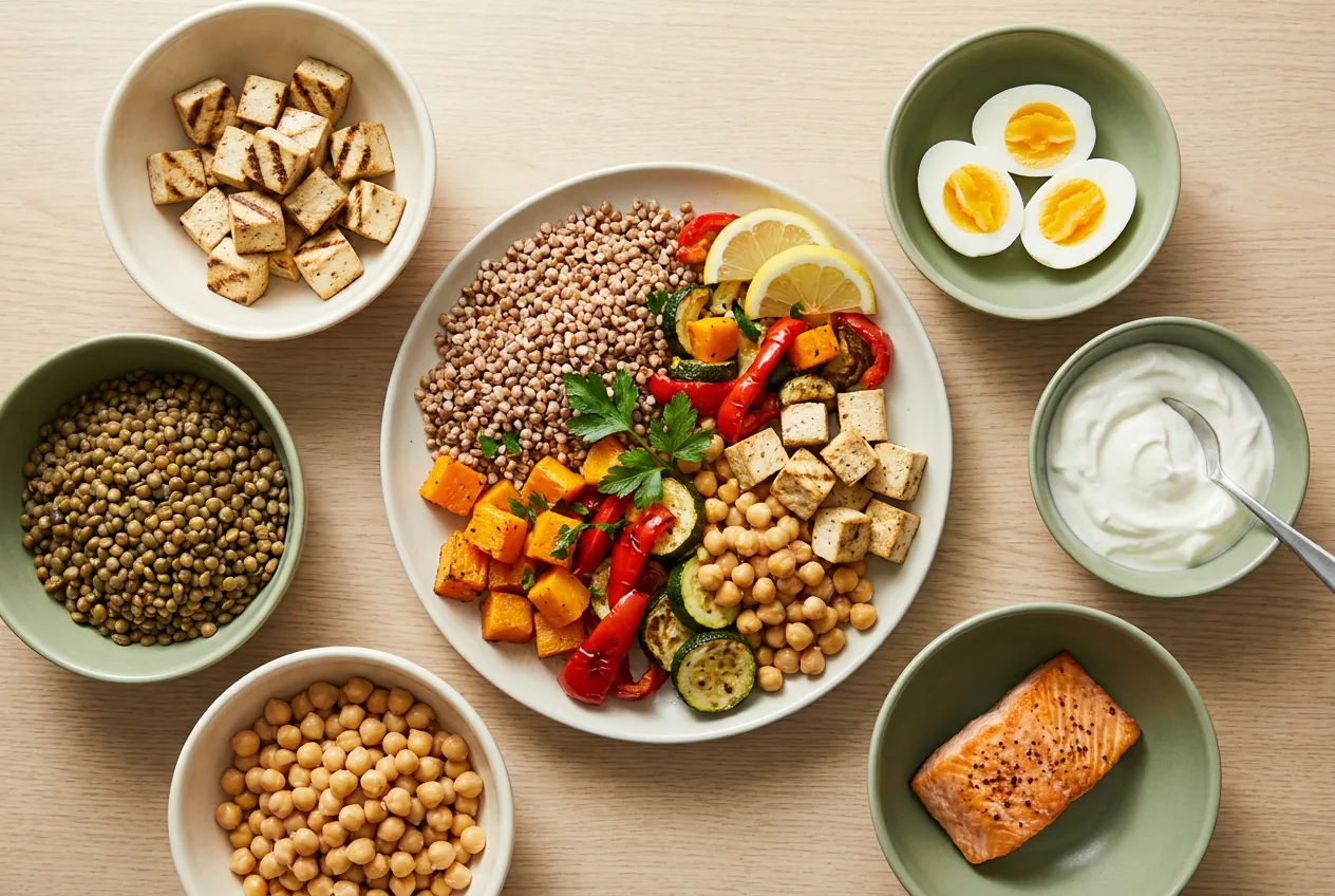Fleksitariańskie źródła białka z tofu, strączków, jaj, nabiału i ryby