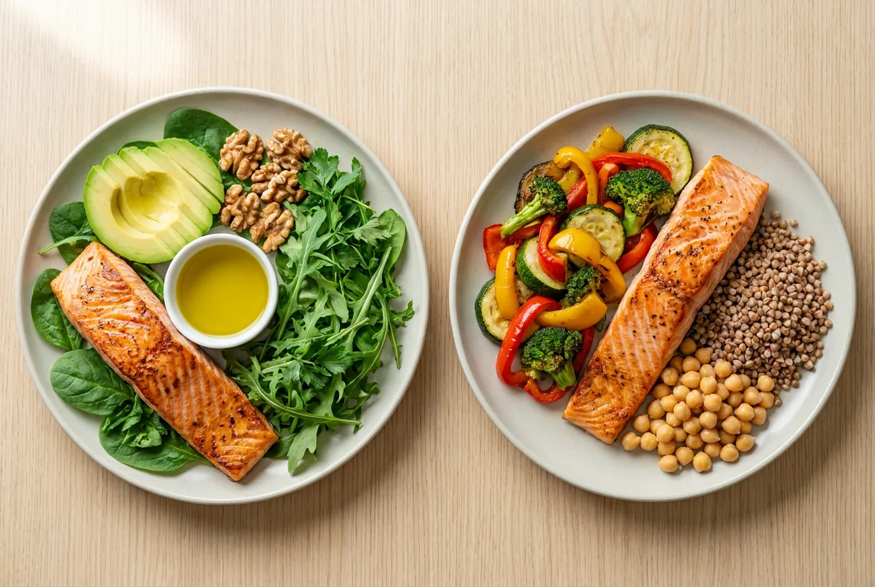 Porównanie talerza ketogenicznego i łagodnego low carb z warzywami