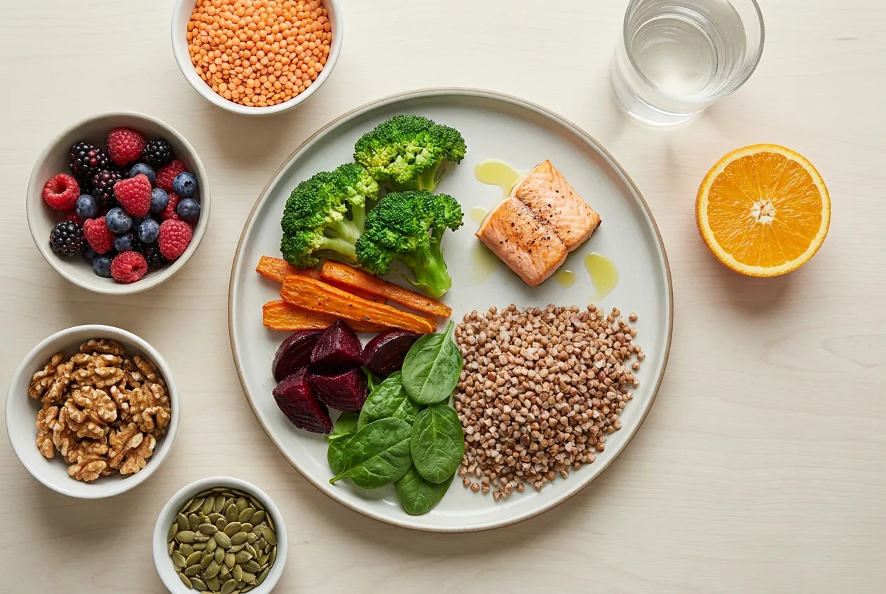 Praktyczny talerz i produkty wspierające odżywczą dietę przy endometriozie