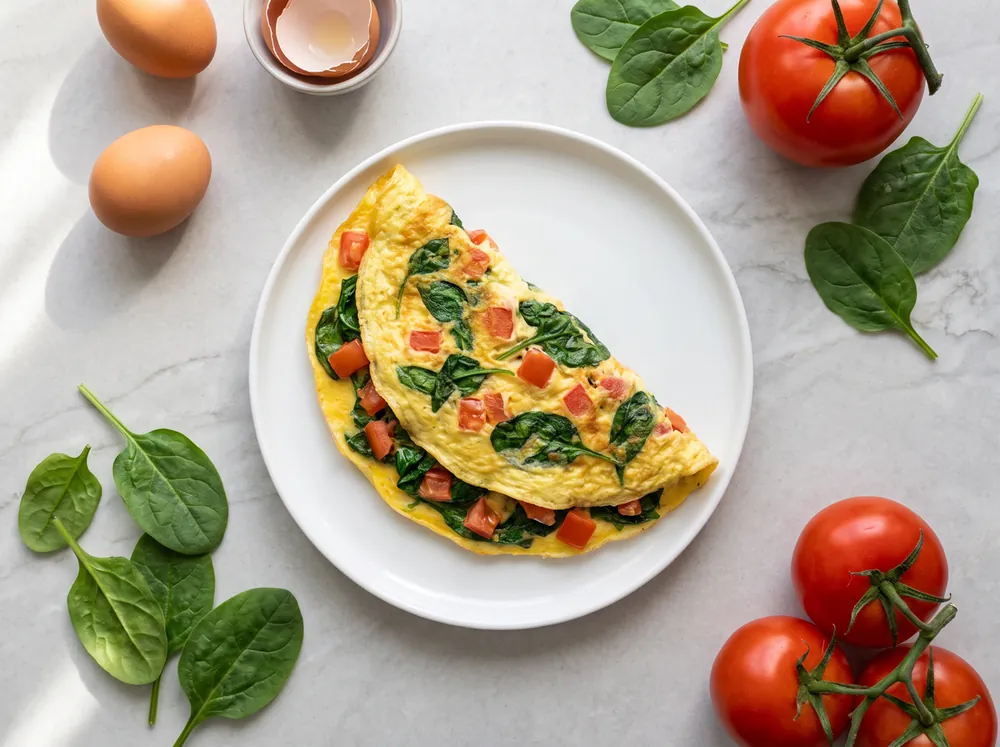 Omlet ze szpinakiem i pomidorem